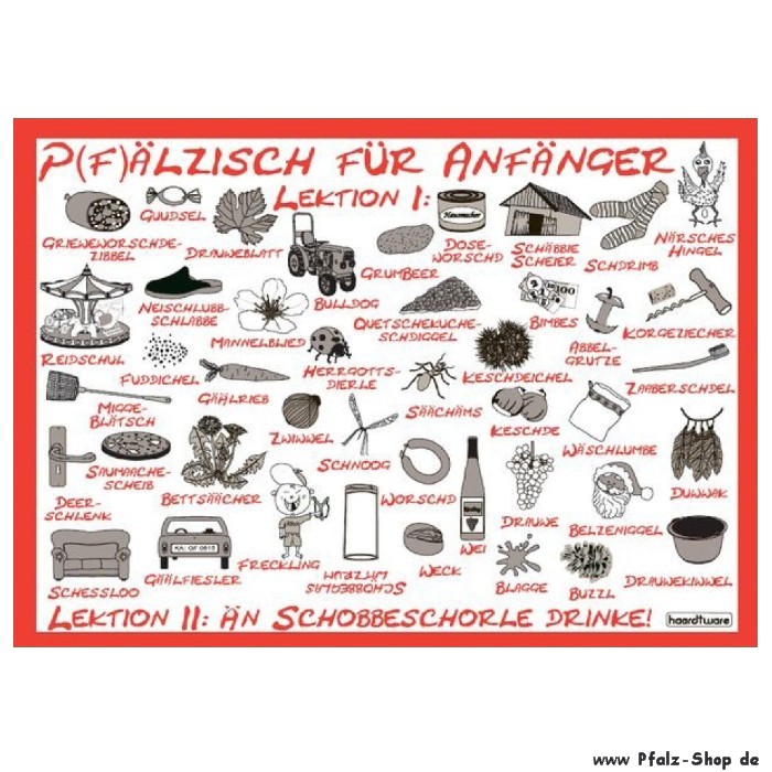 Postkarte Pfälzisch für Anfänger Lektion 1-2 rot