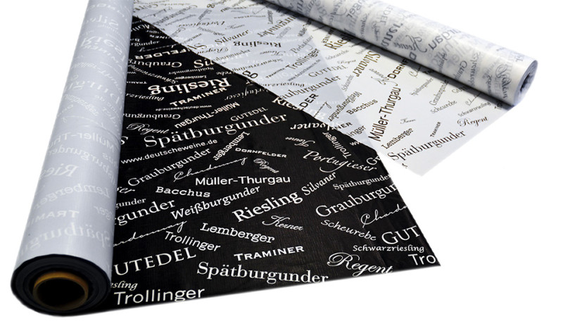 Folientischdecke Rebsorten - schwarz / weiß 50m